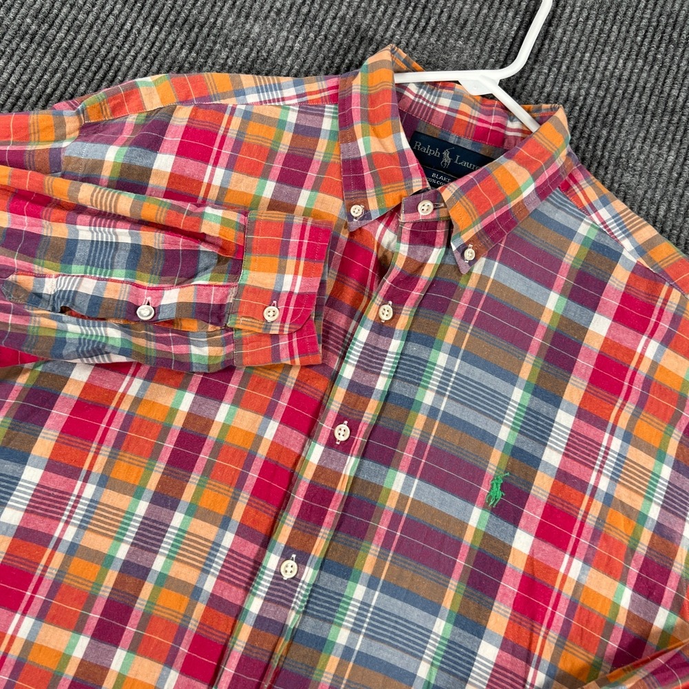 Ralph Lauren Shirt Mens Large Purple Orange Plaid Long Sleeve Blake Button Down